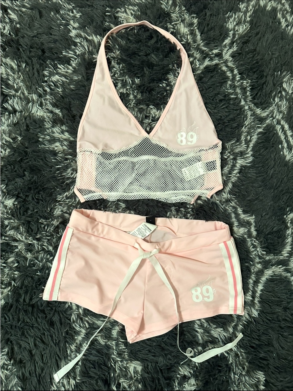 Pink Mesh Halter Top and Short Set